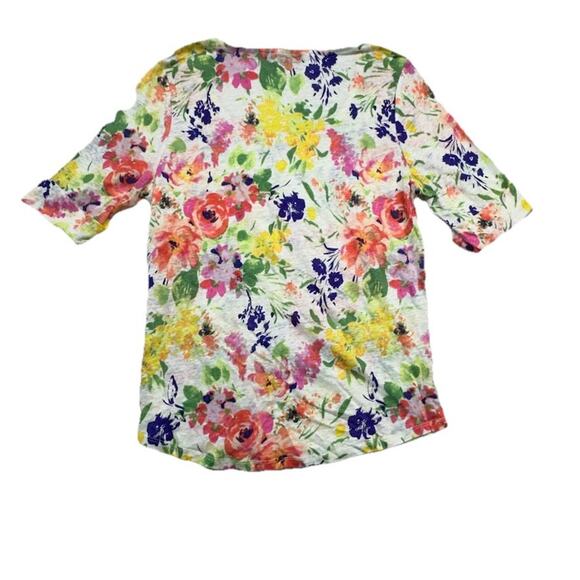 Lauren Ralph Lauren Womens Large Linen Blouse Multicolor Floral Top Cottage - Picture 6 of 6